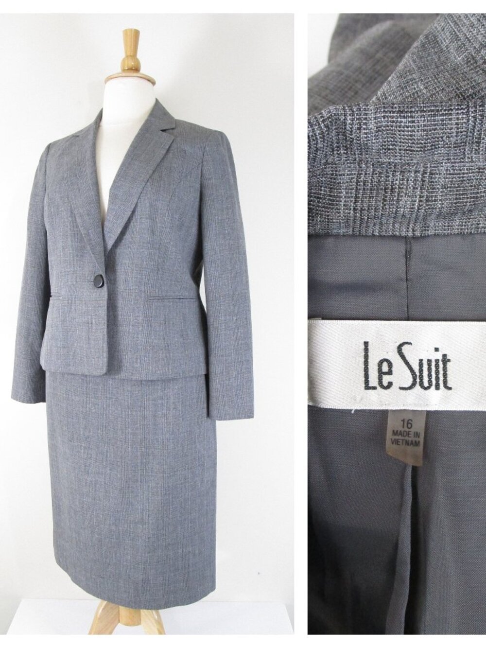 Le Suit Plus Size Gray Check Plaid Skirt Suit Size 16 Formal Business Career